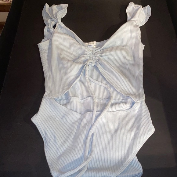 Baby blue on piece top stomach cut out , V line - Picture 1 of 1